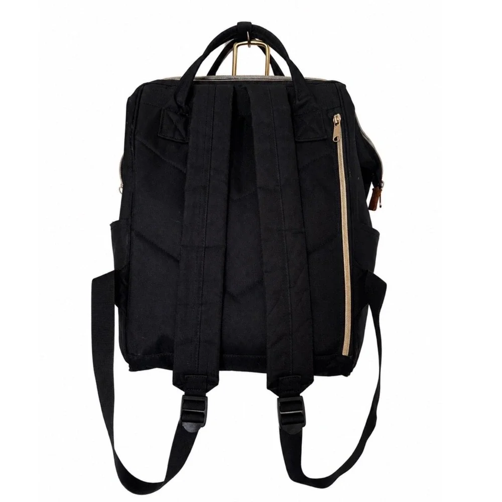 Anello Black Canvas Wide Mouth Backpack Gold Zip Shoulder Bag Pocket Philippines